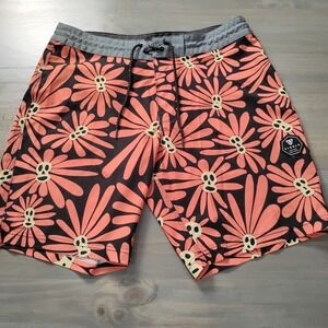 Vissla Thomas Heinz Board Shorts Mens 32 Surfer Skull Daisy All Over Print Swim